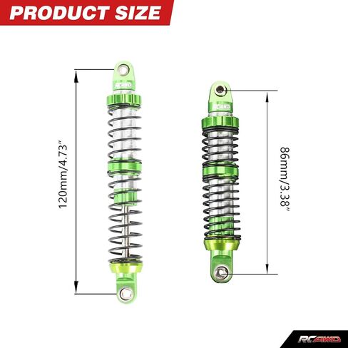 RCAWD 7075 90mm Shock Absorbers Universal for 1/10 RC Crawler Upgrades, for SCX10 I II III Pro 90046 AXI231017 TRX4 TRX6 Redcat D90 MST RC Shocks Dampers with Spring Black in Saudi Arabia