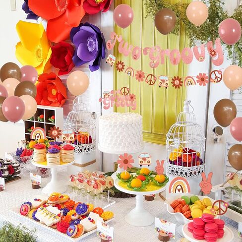 Two Groovy party Retro Hippie Boho Girl Birthday Party Supplies for Girl 2nd Birthday 60s Party Include Two Groovy Banner Daisy Flower Balloons Hippie Cake Toppers and Cupcake Picks in Saudi Arabia
