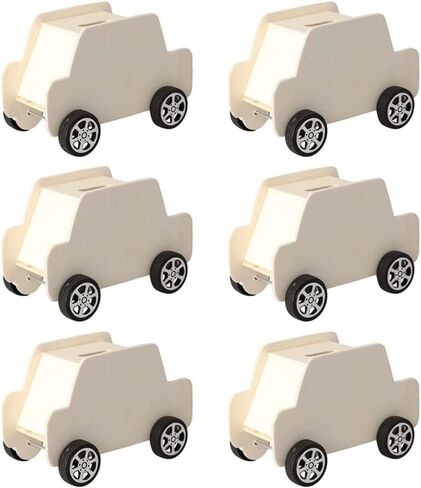 STOBOK 6Pcs DIY Unfinished Wooden Piggy Bank Car Shaped Wood Coin Bank Wood Change Box Paint Decorate Assembly Box Craft Kits for Kids Adult Gift Table Decoration in Saudi Arabia