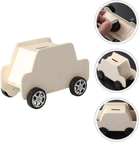 STOBOK 6Pcs DIY Unfinished Wooden Piggy Bank Car Shaped Wood Coin Bank Wood Change Box Paint Decorate Assembly Box Craft Kits for Kids Adult Gift Table Decoration in Saudi Arabia