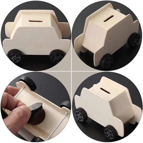 STOBOK 6Pcs DIY Unfinished Wooden Piggy Bank Car Shaped Wood Coin Bank Wood Change Box Paint Decorate Assembly Box Craft Kits for Kids Adult Gift Table Decoration in Saudi Arabia