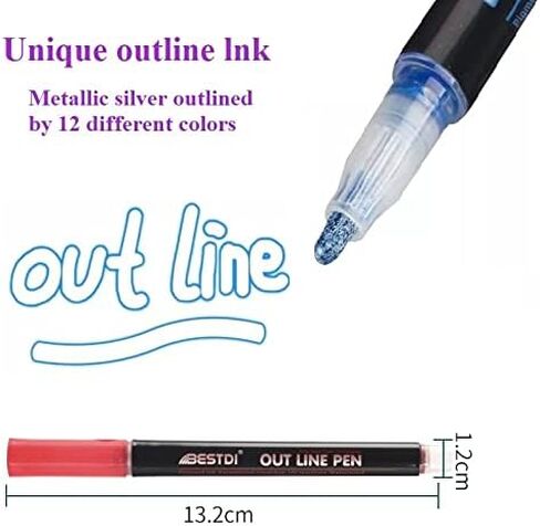 WFWJ 12 Colors Self Outline Metallic Markers,Super Squiggles Shimmer Markers Pen For Highlight Outline Metallic Markers Pen,Card- Drawing Making Cute Glitter Magic Markers Stationary Supplies in Saudi Arabia