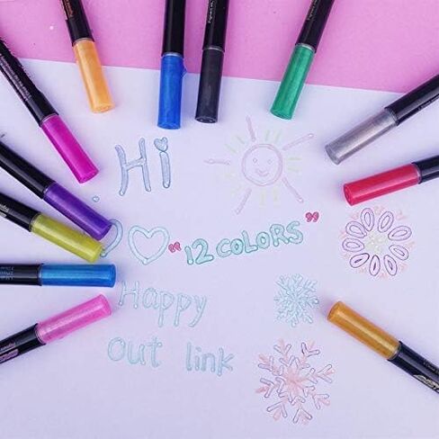 WFWJ 12 Colors Self Outline Metallic Markers,Super Squiggles Shimmer Markers Pen For Highlight Outline Metallic Markers Pen,Card- Drawing Making Cute Glitter Magic Markers Stationary Supplies in Saudi Arabia