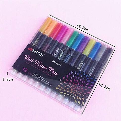 WFWJ 12 Colors Self Outline Metallic Markers,Super Squiggles Shimmer Markers Pen For Highlight Outline Metallic Markers Pen,Card- Drawing Making Cute Glitter Magic Markers Stationary Supplies in Saudi Arabia