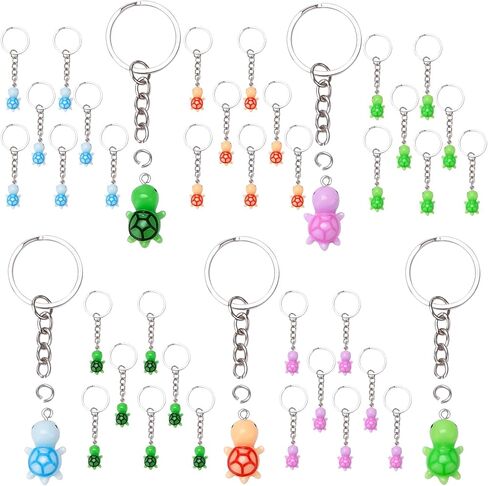 JHSHYGAH 40 مجموعة من سلسلة مفاتيح السلحفاة الصغيرة في 5 ألوان نابضة بالحياة من الراتنج والمواد المعدنية سلسلة مفاتيح سلحفاة صغيرة مثالية لحقيبة الظهر وحقائب الهدايا المفضلة لحفلات العطلات (3.2 × 0.6 بوصة) in Kuwait