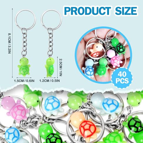 JHSHYGAH 40 مجموعة من سلسلة مفاتيح السلحفاة الصغيرة في 5 ألوان نابضة بالحياة من الراتنج والمواد المعدنية سلسلة مفاتيح سلحفاة صغيرة مثالية لحقيبة الظهر وحقائب الهدايا المفضلة لحفلات العطلات (3.2 × 0.6 بوصة) in Kuwait