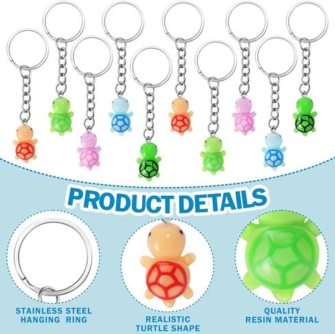 JHSHYGAH 40 مجموعة من سلسلة مفاتيح السلحفاة الصغيرة في 5 ألوان نابضة بالحياة من الراتنج والمواد المعدنية سلسلة مفاتيح سلحفاة صغيرة مثالية لحقيبة الظهر وحقائب الهدايا المفضلة لحفلات العطلات (3.2 × 0.6 بوصة) in Kuwait