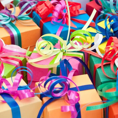 باتيكل 6 قطع شريط تمويج مجعد سلسلة بالون 3/16 بوصة ليزر معدني لامع 11 ياردة قزحي الألوان لتزيين الحفلات، تغليف الهدايا، الحرف اليدوية، زهور ذهبية in Kuwait