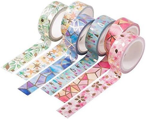6 Rolls Gold Foil Washi Tape - 15mm Wide Japanese Masking Tape for Scrapbook, Bullet Journal, Planner, Arts & Crafts by Dalus in Saudi Arabia