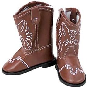 American Fashion World Brown American Eagle Cowgirl Boots for 18-Inch Dolls | Premium Quality & Trendy Design | Dolls Shoes | Shoe Fashion for Dolls for Popular Brands