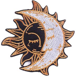 الهلال القمر فوق الشمس شارة التصحيح المطرزة الحديد على خياطة على التصحيح DIY بها بنفسك سترة الموضة المطرزة السائق التصحيح الجينز والملابس والحقائب والقبعات in Kuwait