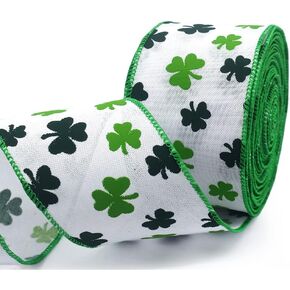 Hying St. Patrick's Day Ribbons for Gifts Wrapping, White Burlap Wired Edge Ribbons Irish Shamrock Craft Ribbon Ornaments for Wreath Bows Saint Patrick's Day Decoration Supplies, 2.5"×10 Yards in Saudi Arabia