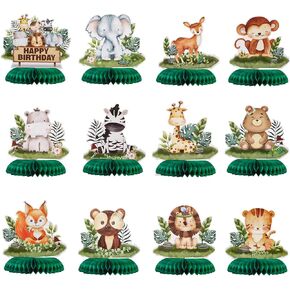 قطع مركزية بتصميم حيوانات الغابة المائية على شكل خلية نحل وسفاري لحفلات استقبال المولود الجديد، لوازم حفلات بطابع اخضر مريمية in Kuwait