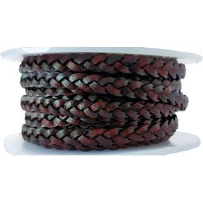 Flat Braided Genuine Leather String Cord, Rope for Jewelry Making, Necklaces, Bracelets, Wraps, Crafts and Hobby Projects (Distressed Dark Brown, 3 MM 5.46 Yards (5 MTR Spool)) in Kuwait