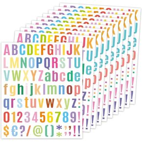 1584 Pieces 12 Sheets Letter Sticker - Vinyl Alphabet Number Sticker Self Adhesive Decals for Scrapbooking Greeting Cards Gifts Box Envelope, 11.4 × 8.3 inches, 12-Color