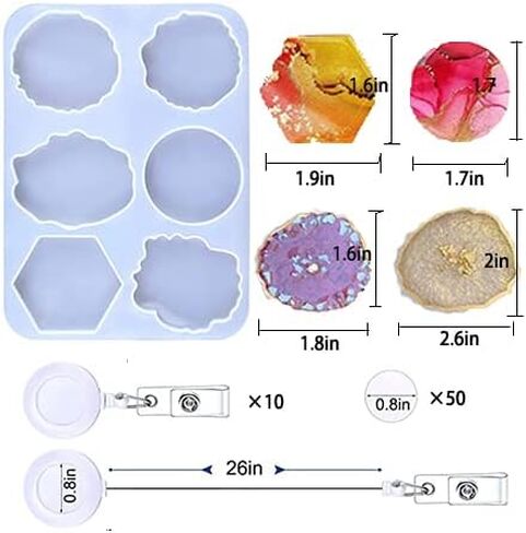 VISCAL Resin Molds Silicone ID Card Badge Reels Holder，6 Cavity Silicone Irregular Round Epoxy Casting Molds，On Top Retractable Badge Reels Molds 10pcs,for DIY Jewelry Making Supplies in Kuwait