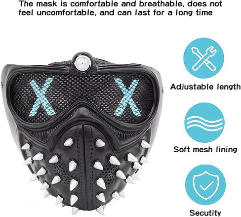 Bulex Watch Dogs Mask Remote Control LED 25 Expression Change with Rivet Cosplay Halloween Prop in Saudi Arabia