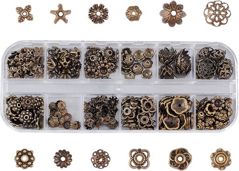 SUNNYCLUE 1 Box 240Pcs 12 Styles Flower Spacer Beads Caps Silver Bead Caps Mixed Tibetan Beads Jewelry Findings for DIY Earring Bracelet Necklace Keyring Making in Saudi Arabia