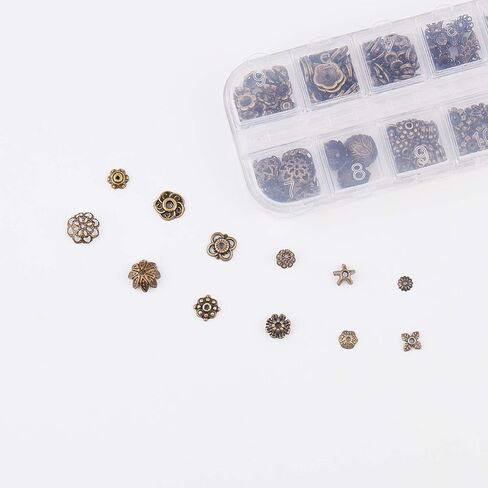 SUNNYCLUE 1 Box 240Pcs 12 Styles Flower Spacer Beads Caps Silver Bead Caps Mixed Tibetan Beads Jewelry Findings for DIY Earring Bracelet Necklace Keyring Making in Saudi Arabia