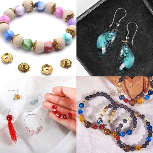 SUNNYCLUE 1 Box 240Pcs 12 Styles Flower Spacer Beads Caps Silver Bead Caps Mixed Tibetan Beads Jewelry Findings for DIY Earring Bracelet Necklace Keyring Making in Saudi Arabia