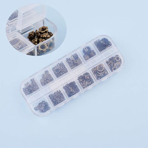 SUNNYCLUE 1 Box 240Pcs 12 Styles Flower Spacer Beads Caps Silver Bead Caps Mixed Tibetan Beads Jewelry Findings for DIY Earring Bracelet Necklace Keyring Making in Saudi Arabia