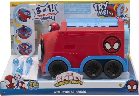 Marvel Spidey and His Amazing Friends Web Spinning Hauler - 8-Inch 3-in-1 Transforming Vehicle - Toys Featuring Your Friendly Neighborhood Spideys in Saudi Arabia