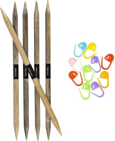 إبر الحياكة Lykke DPN مزدوجة المدببة Driftwood بطول 6 بوصات (15 سم) (مجموعة من 5) US 10.5 (6.5 مم) حزمة مع علامات غرزة Artsiga Crafts in Kuwait