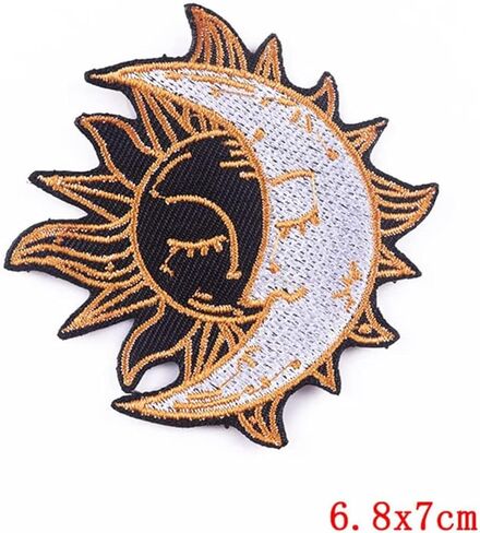 الهلال القمر فوق الشمس شارة التصحيح المطرزة الحديد على خياطة على التصحيح DIY بها بنفسك سترة الموضة المطرزة السائق التصحيح الجينز والملابس والحقائب والقبعات in Kuwait