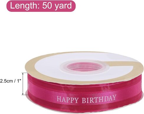 MECCANIXITY 1 Inch Happy Birthday Satin Ribbon 50 Yards Black Ribbon Roll Bow Decoration Ribbon for Birthday Gift Cake Box Bouquet in Kuwait