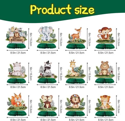 قطع مركزية بتصميم حيوانات الغابة المائية على شكل خلية نحل وسفاري لحفلات استقبال المولود الجديد، لوازم حفلات بطابع اخضر مريمية in Kuwait