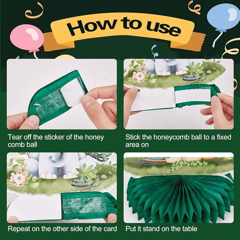 قطع مركزية بتصميم حيوانات الغابة المائية على شكل خلية نحل وسفاري لحفلات استقبال المولود الجديد، لوازم حفلات بطابع اخضر مريمية in Kuwait