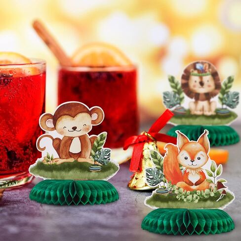 قطع مركزية بتصميم حيوانات الغابة المائية على شكل خلية نحل وسفاري لحفلات استقبال المولود الجديد، لوازم حفلات بطابع اخضر مريمية in Kuwait