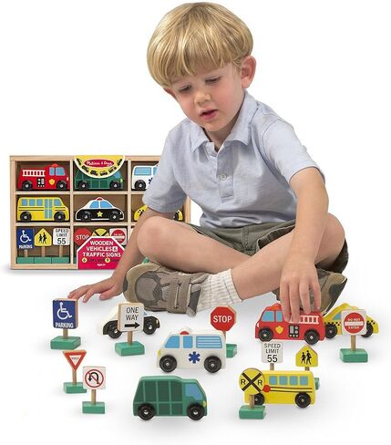 Melissa & Doug Wooden 6-Vehicle and 9-Traffic Signs Play Set & 1 Scratch Art Mini-Pad Bundle (03177) in Saudi Arabia