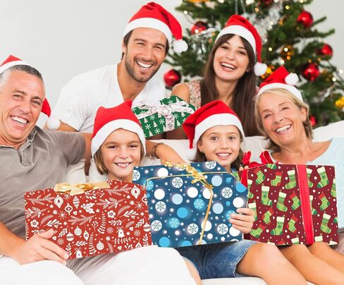 u'cover ورق تغليف عيد الميلاد للأطفال الأولاد والبنات والأطفال والنساء والرجال ورق تغليف هدايا عيد الميلاد 4 أنماط أشجار عيد الميلاد ندفة الثلج جرس الجوارب الكرة للهدايا التفاف ديكور 12 ورقة مطوية 20 × 29 بوصة in Kuwait