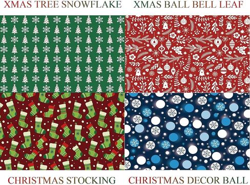 u'cover ورق تغليف عيد الميلاد للأطفال الأولاد والبنات والأطفال والنساء والرجال ورق تغليف هدايا عيد الميلاد 4 أنماط أشجار عيد الميلاد ندفة الثلج جرس الجوارب الكرة للهدايا التفاف ديكور 12 ورقة مطوية 20 × 29 بوصة in Kuwait