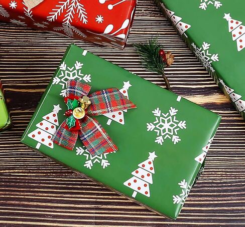 u'cover ورق تغليف عيد الميلاد للأطفال الأولاد والبنات والأطفال والنساء والرجال ورق تغليف هدايا عيد الميلاد 4 أنماط أشجار عيد الميلاد ندفة الثلج جرس الجوارب الكرة للهدايا التفاف ديكور 12 ورقة مطوية 20 × 29 بوصة in Kuwait