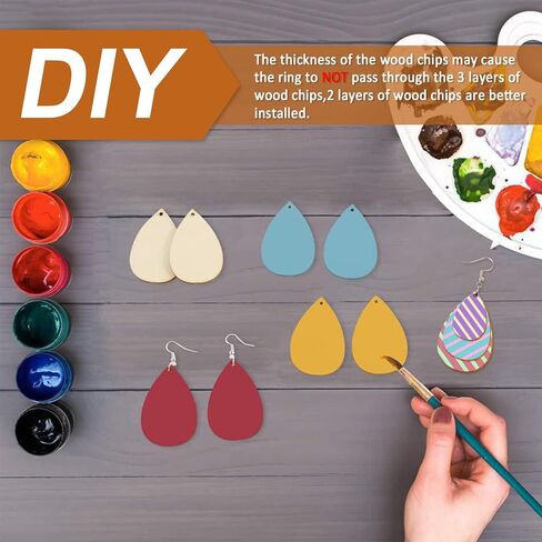 Qfeley 320 قطعة أقراط خشبية غير مكتملة الفراغات الخشبية دمعة / دائرة / أوراق / أقراط الماس المعلقات مع 100 قطعة من خطافات القرط و 100 قطعة خواتم القفز لصناعة المجوهرات in Kuwait