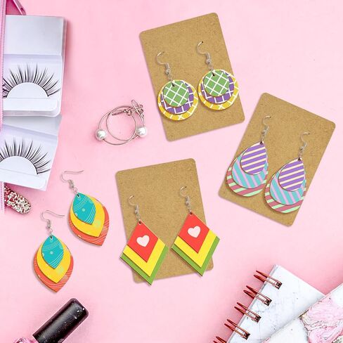 Qfeley 320 قطعة أقراط خشبية غير مكتملة الفراغات الخشبية دمعة / دائرة / أوراق / أقراط الماس المعلقات مع 100 قطعة من خطافات القرط و 100 قطعة خواتم القفز لصناعة المجوهرات in Kuwait