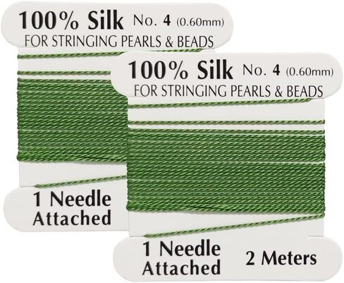 2 Pieces Silk Beading Cord Thread and Needle Size 4 Jade Green Color in Saudi Arabia