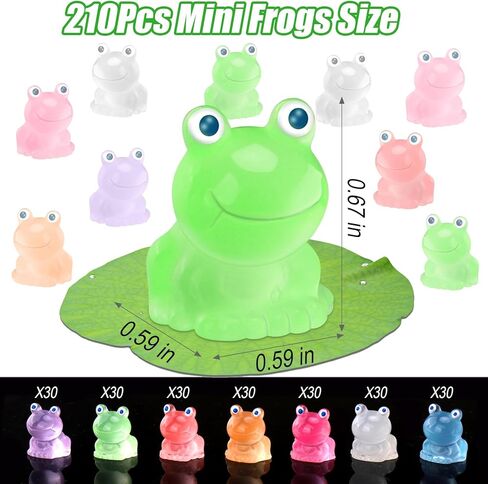 210 قطعة من الضفادع الصغيرة المضيئة من الراتنج في الظلام، 7 ألوان لطيفة على شكل ضفادع صغيرة وتماثيل دعائم ألعاب مزحة، ضفادع مصغرة لتزيين المناظر الطبيعية المصغرة والحديقة وحوض السمك وبيت الدمى in Kuwait