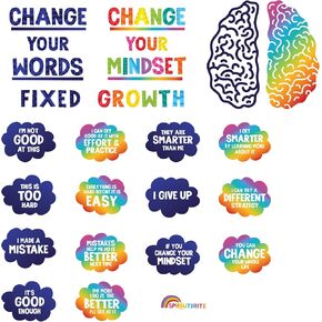 لوحة إعلانات لعقلية النمو من Sproutbrite، قطع ورقية، ديكور للفصل الدراسي، ديكور للمعلم، الطالب، المدرسة المنزلية، أقوال إيجابية in Kuwait