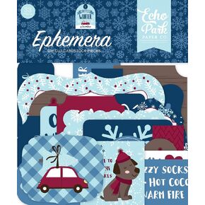 Echo Park Paper Company My Favorite Winter ephemera, red, blue, teal, tan in Kuwait