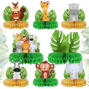 قطع مركزية على شكل قرص العسل من حيوانات الغابة، 8 قطع لتزيين حمام الطفل سفاري لوازم حفلات خضراء حكيمة للأولاد والأطفال والحضانة البرية وغابة واحدة وديكور حفلات أعياد الميلاد in Kuwait