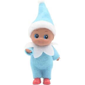 WULEEUPER Dark Skin Baby Elf Doll | Christmas Miniature Elf Decoration | Newborn Gift | Baby Grow Elf Dolls with Feet and Shoes (Blue)