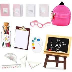 Chalyna 14 Pieces Mini Doll School Supplies for 11.5 inch Doll, Includes Mini Doll Backpack Glasses Blackboard Miniature Books Paper Clipboard Pencil Doll Rulers Doll Accessories(Cute Style)