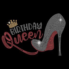 SUPERDANT Birthday Queen Iron on Rhinestones Heat Transfer Decal High Heels Women's T-Shirt Crystal Heat Transfer Hot Fix Rhinestone Bling DIY Decals Party Iron on Stickers for Women Girls Clothing