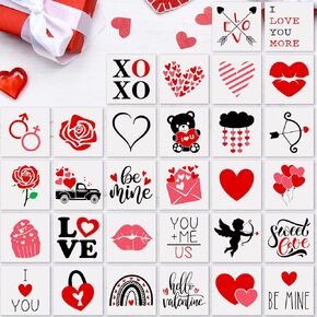Whaline 30 قطعة استنسل عيد الحب الصغيرة قابلة لإعادة الاستخدام من البلاستيك لعيد الحب قوالب رسم قلب الحب وردة Be Mine قوالب رسم لعيد الحب والذكرى السنوية للزفاف لوحة يدوية على الخشب in Saudi Arabia
