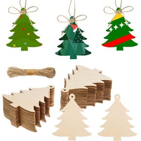 150 Pieces Wooden Christmas Tree Cutouts Crafts Embellishments Unfinished Christmas Tree Hanging Ornaments Blank Christmas Tree Wood Cutouts Slice with Ropes for DIY Crafts Christmas Xmas Decoration in Saudi Arabia