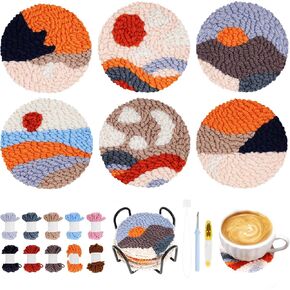 Welltop Punch Needle Coasters Kit, 6 Pattern Embroidery Punch Needle, Punch Needle Embroidery Kit for Beginners and Adults in Kuwait