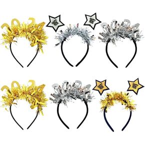 كيو اي سي اي 6 قطع من شريط رأس السنة الجديدة السعيدة، شريط رأس لامع مزين بالترتر على شكل نجمة وليلة رأس السنة الجديدة، رأس ذهبية وفضية لتزيين حفلات عيد الميلاد والكرنفال in Kuwait